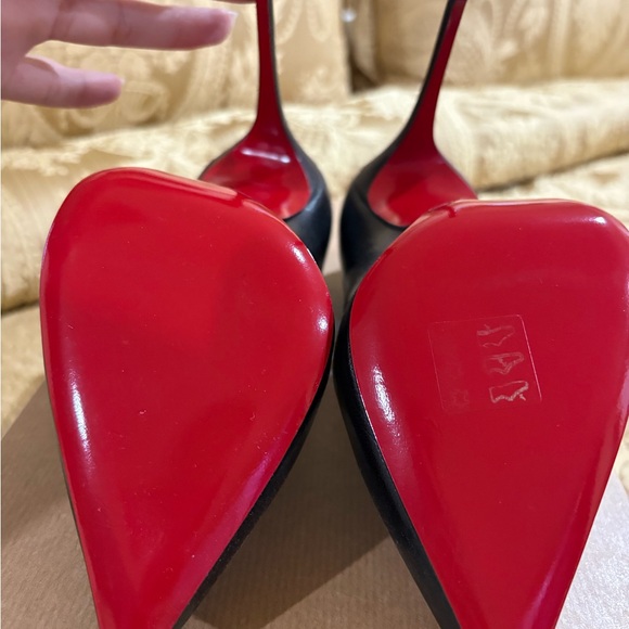Christian Louboutin Black Leather Pointed Stiletto with Red Script Walk A Mile - Picture 7 of 7